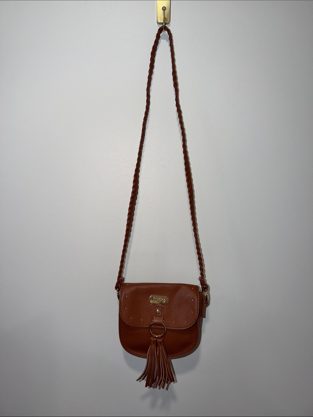 Justice Brown Faux Leather Braided Tasseled Western Cowgirl Crossbody Bag
